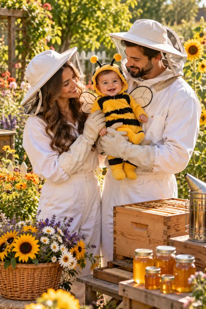Beekeeper Family With a Sweet Little Baby Bee
