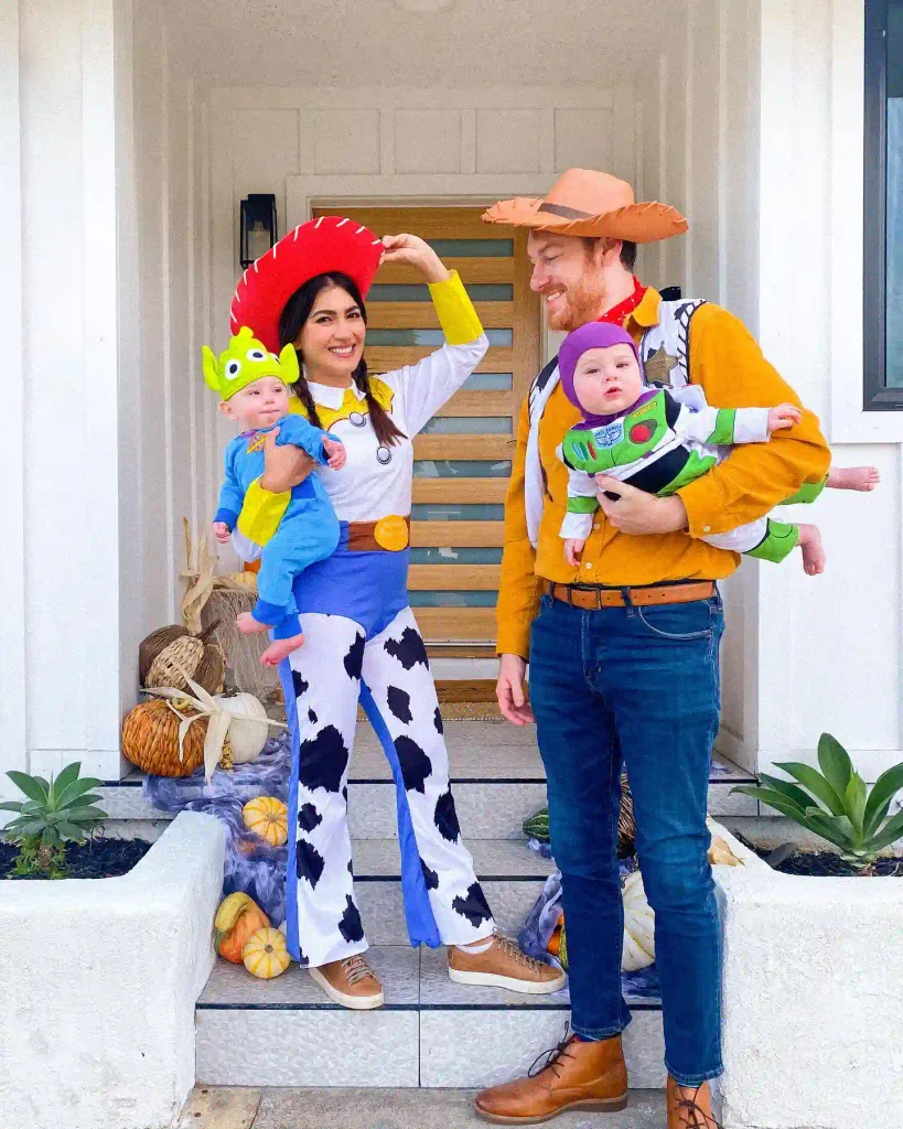 Toy Story Costume for a Family Carrying Two Babies at Once