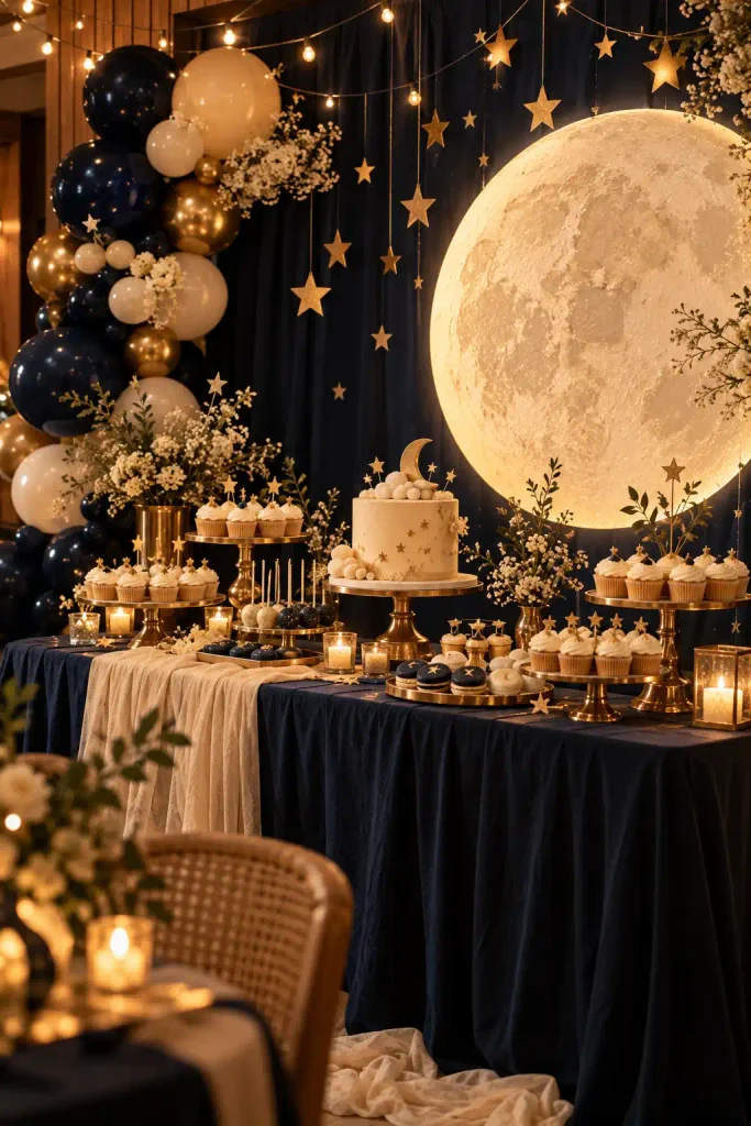 Over the Moon: A Navy and Gold Night Sky Shower