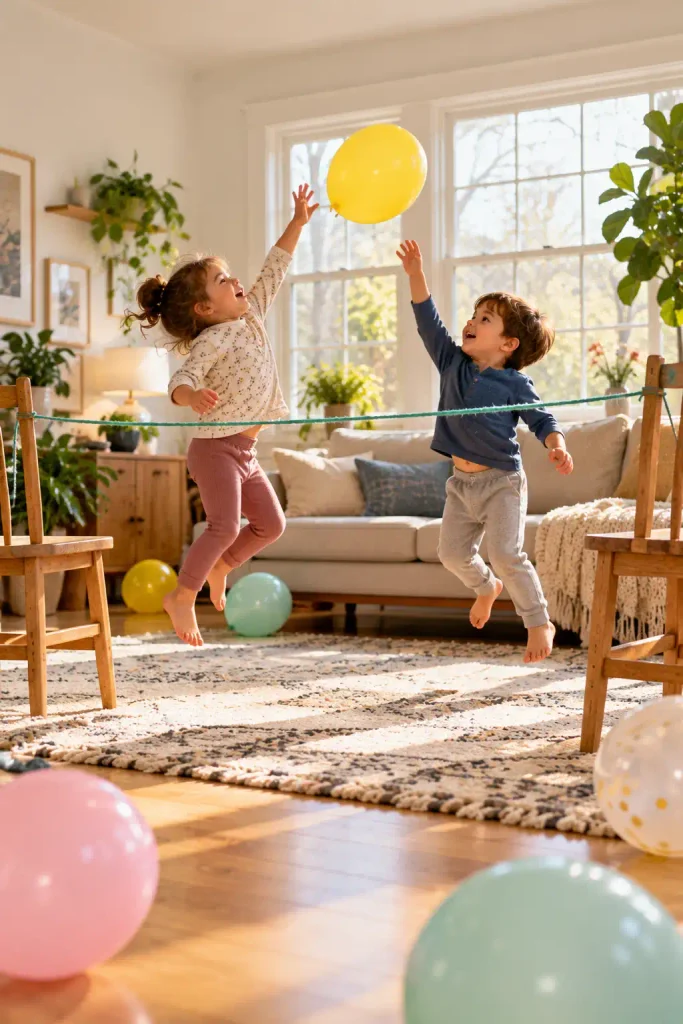 Balloon Volleyball Over a Yarn Net