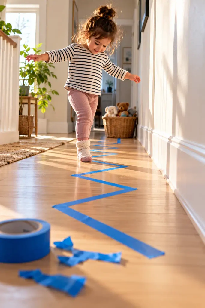 Masking Tape Path for Jumping, Tiptoeing, and Crawling