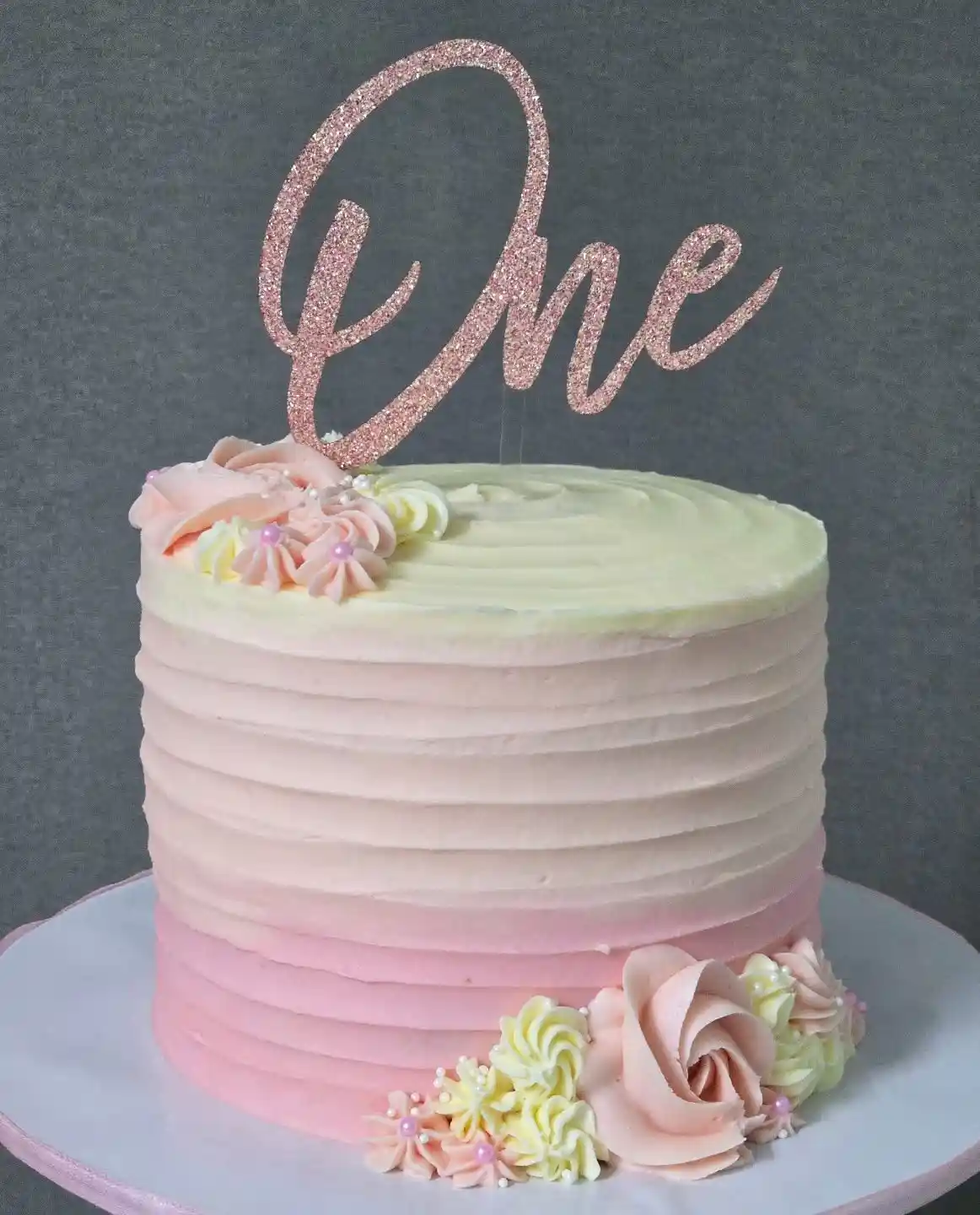 Pin: pink ombre first birthday cake
