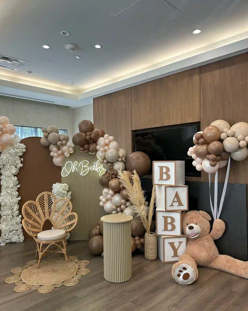 Cocoa, Cream and a Giant Bear Keep a Boy Shower Warm, Not Blue