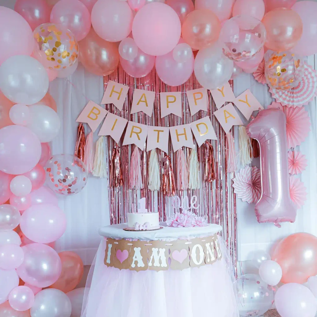 Pink and Rose Gold Cake Corner Built From Simple Party Pieces
