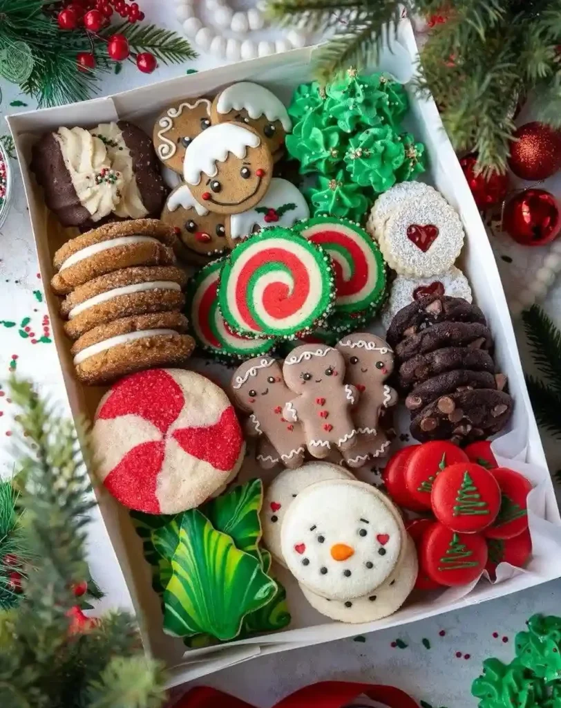 Tray of layered dessert cups in strawberry red and kiwi green with whipped cream, fruit slices, sprinkles and a spoon in each cup on a white stand