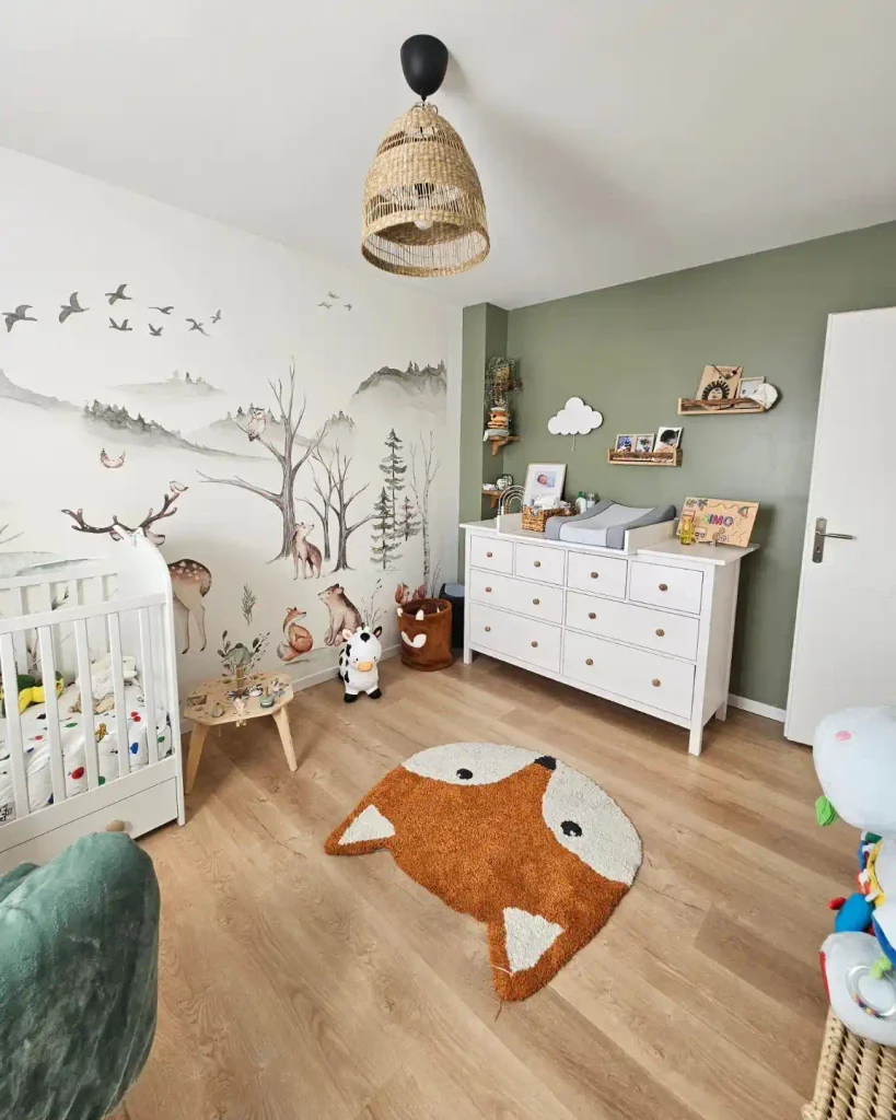 Woodland Mural Paired With a Green Changing Wall