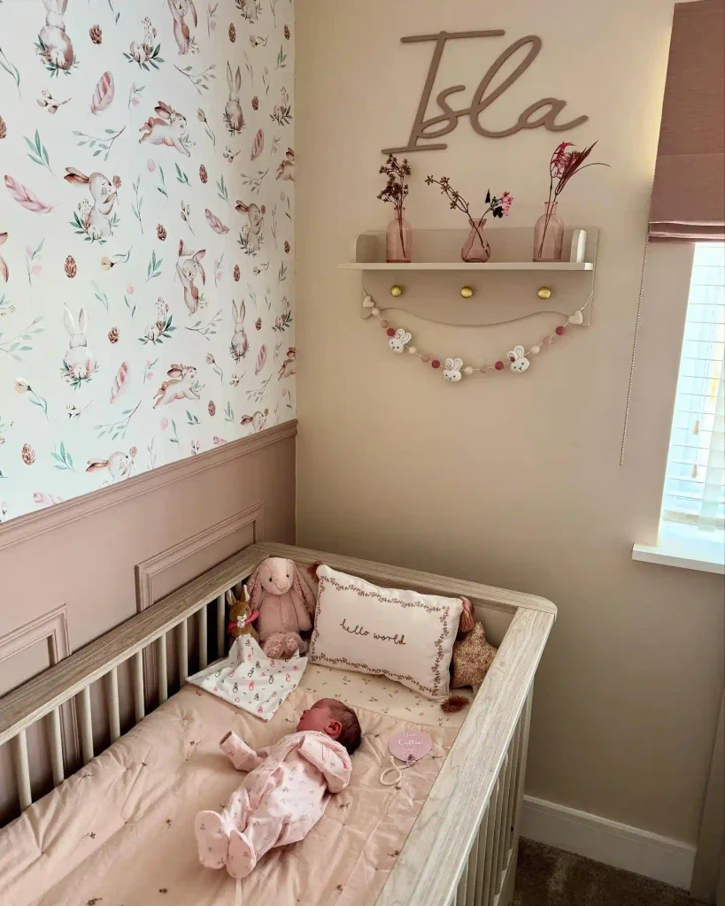 Bunny Wallpaper On One Wall, Calm Cream On The Rest