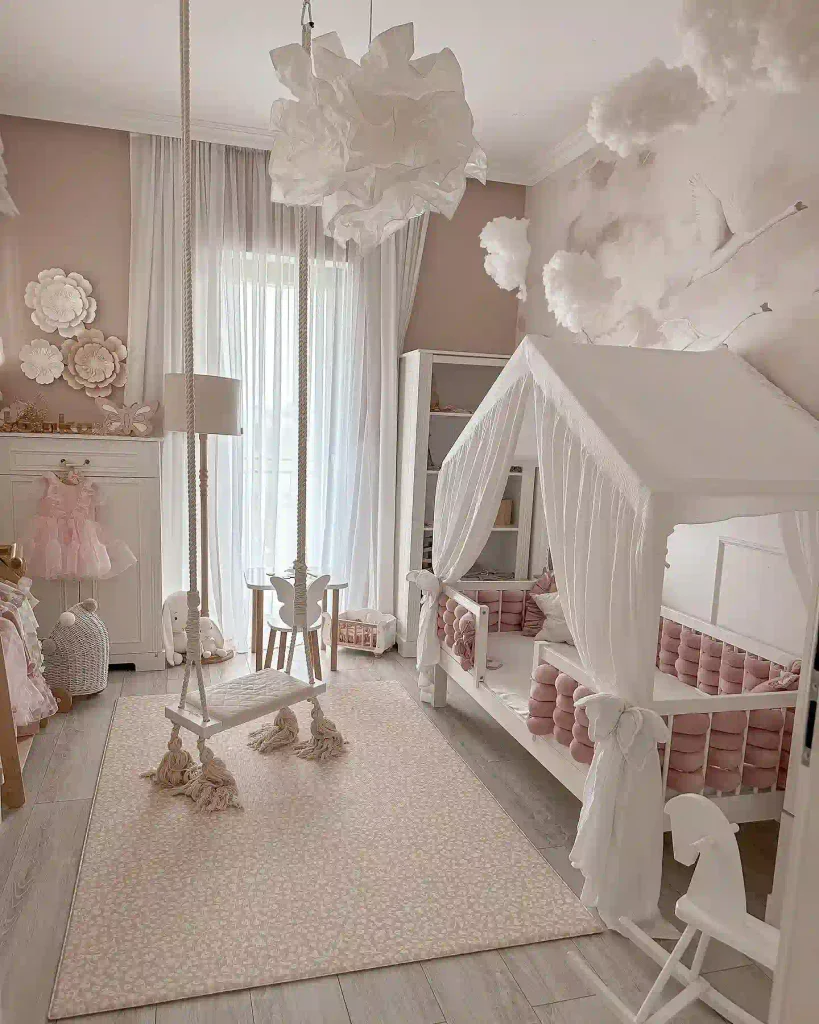 A House Frame Bed, A Soft Canopy, And Clouds Overhead