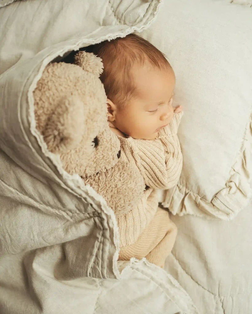 A Cozy Teddy Bear Nap, One of the Easiest Baby Photoshoot Ideas