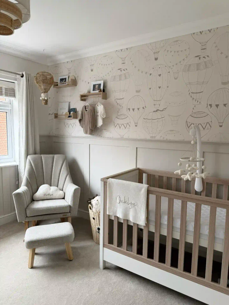 Hot Air Balloon Wallpaper in Soft Taupe