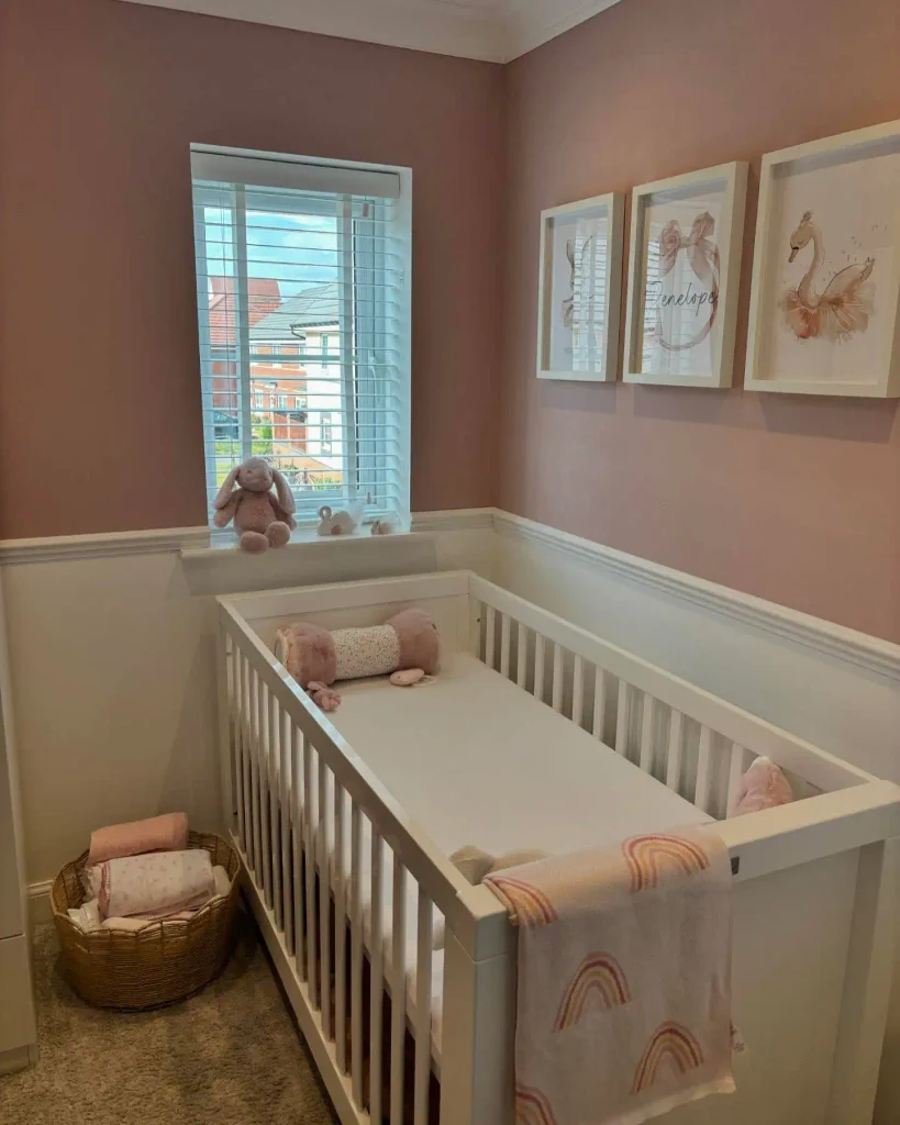Baby Girl Nursery Ideas Start With Paint: Dusty Rose Over White Paneling