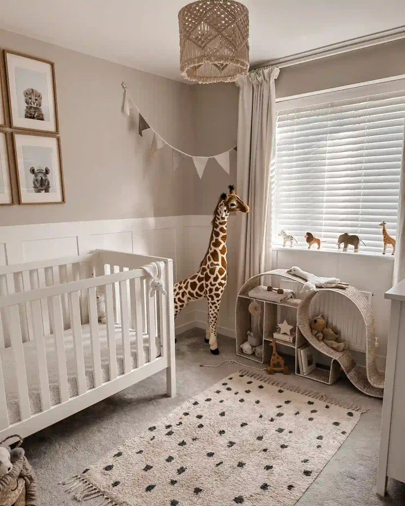 Neutral Safari Corner With a Giant Giraffe