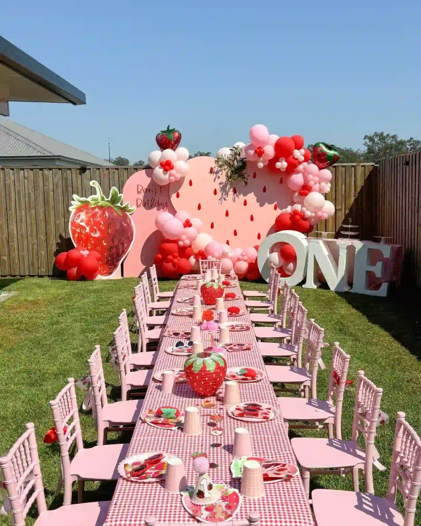 A Strawberry Picnic Table Set for Tiny Guests