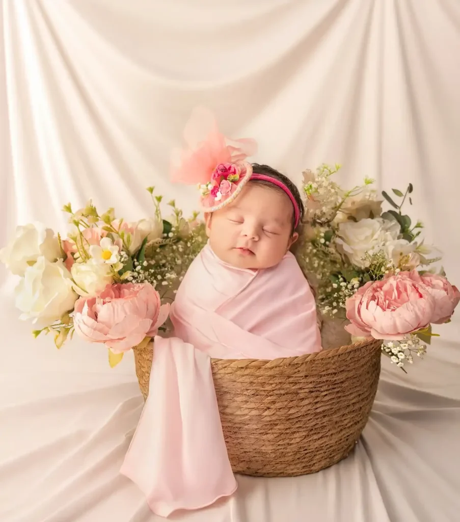 Flower Basket Pose With a Soft Pink Wrap