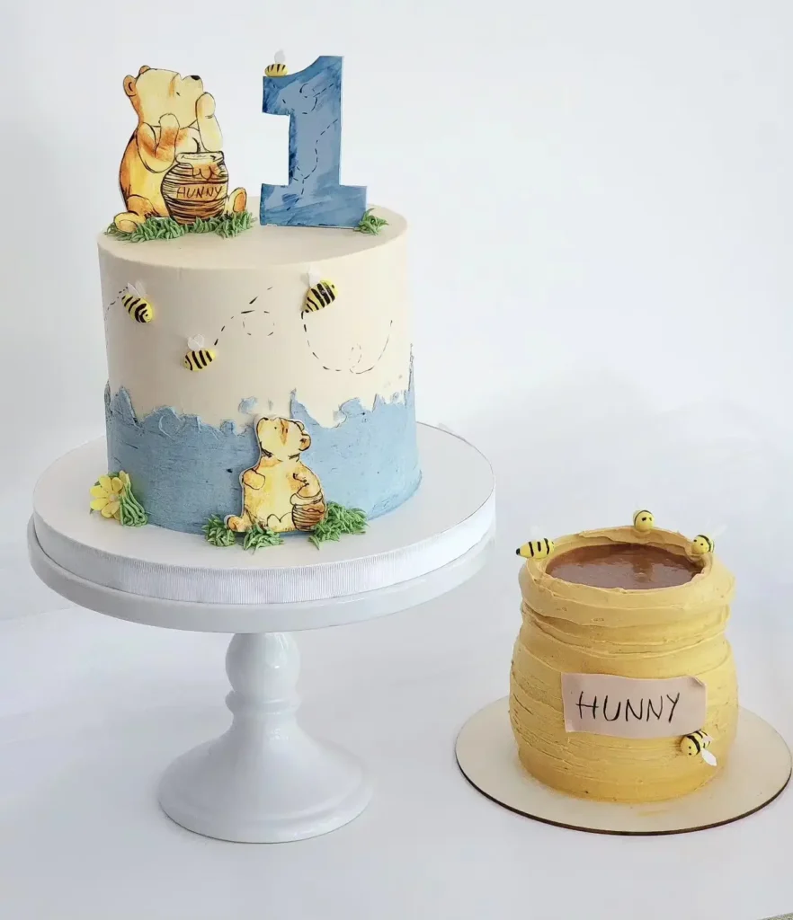 A Honey Pot Smash Cake With a Paper Label